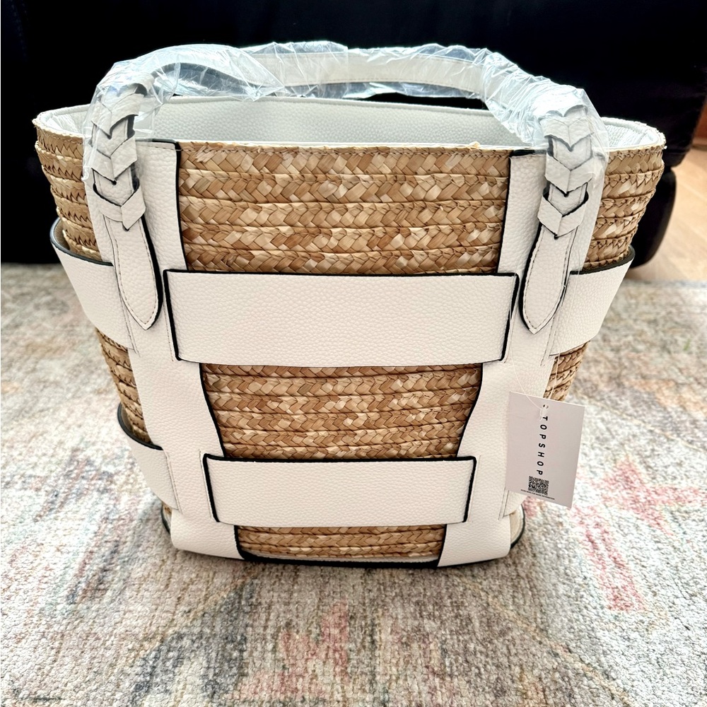 Topshop Judy Leather Straw Tote Bag
